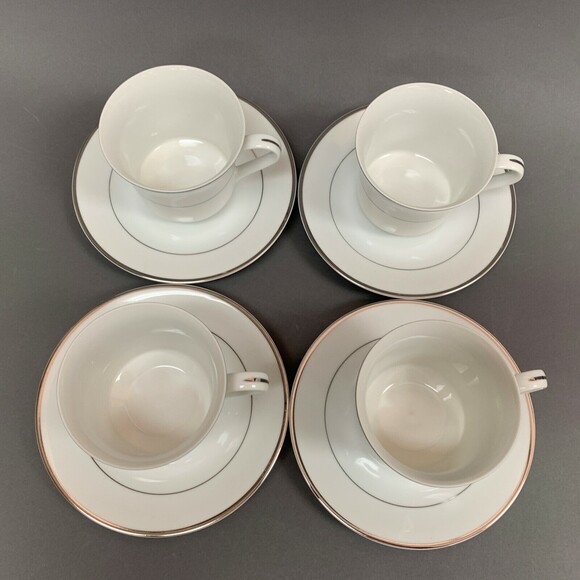 Royal Gallery Jill 9005P White Platinum Trim Cups & Saucers Set Japan Lot of 8 - Picture 2 of 5